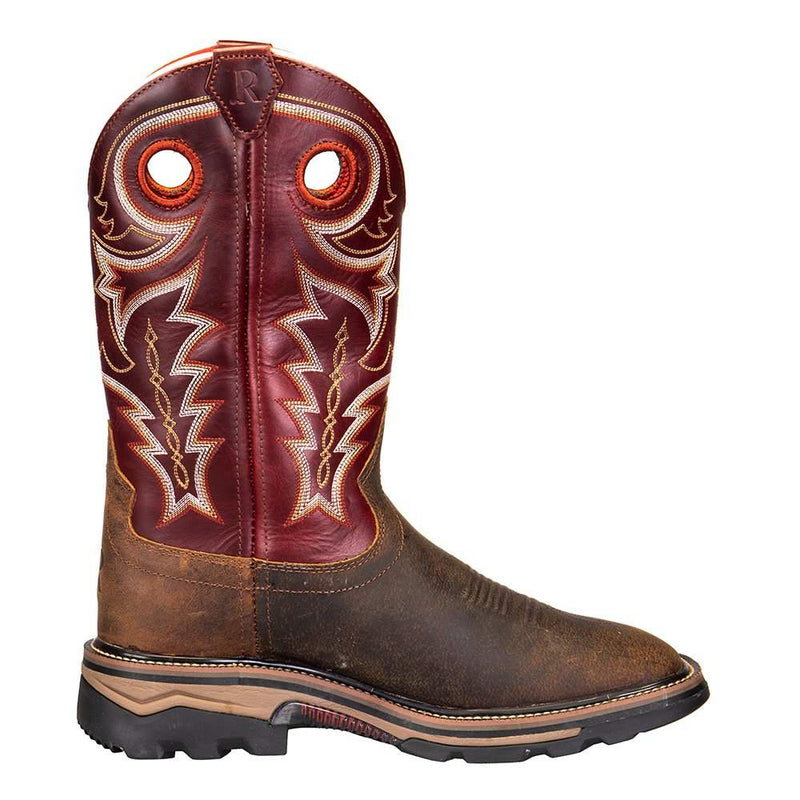 R Watson R Mens Brown Buffalo 12in. Cherry Red Square Soft Toe Work Boots