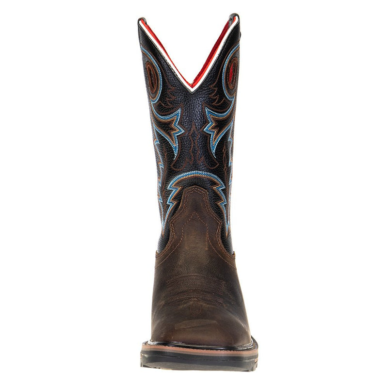 R Watson Boots Men's Coffee Distressed Buffalo 12in. Midnight Black Goat Square Soft Toe Work Boots