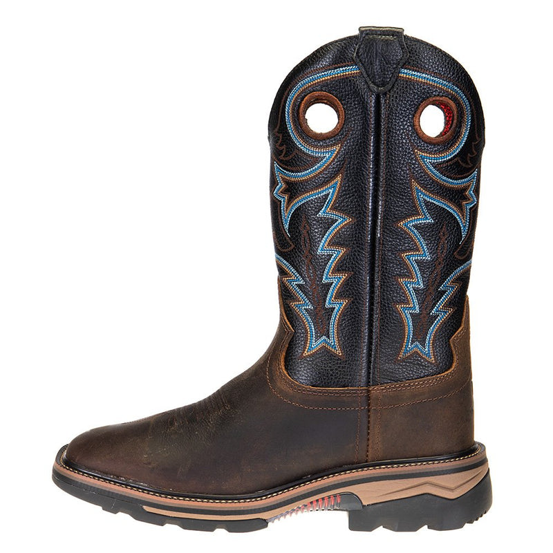 R Watson Boots Men's Coffee Distressed Buffalo 12in. Midnight Black Goat Square Soft Toe Work Boots