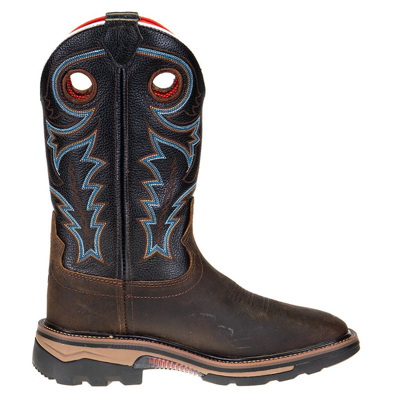 R Watson Boots Men's Coffee Distressed Buffalo 12in. Midnight Black Goat Square Soft Toe Work Boots