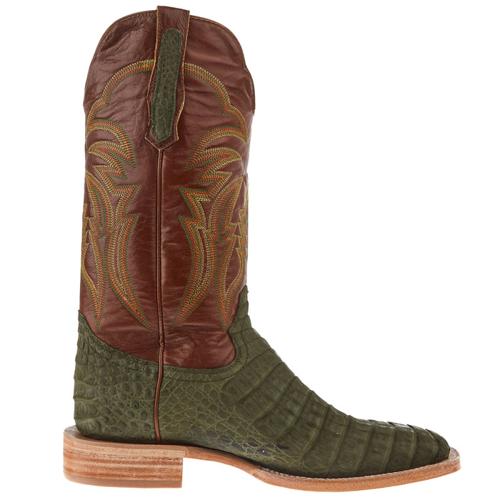 R Watson Boots Men's Nubuck Olive Green Caiman 13in Vintage Amber Calf Top