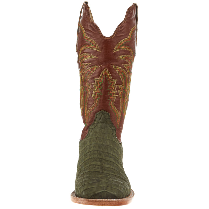 R Watson Boots Men's Nubuck Olive Green Caiman 13in Vintage Amber Calf Top