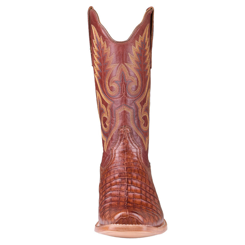 R Watson Boots Men's Dark Cognac Caiman Belly Vamp 13in Rusty Cognac Top
