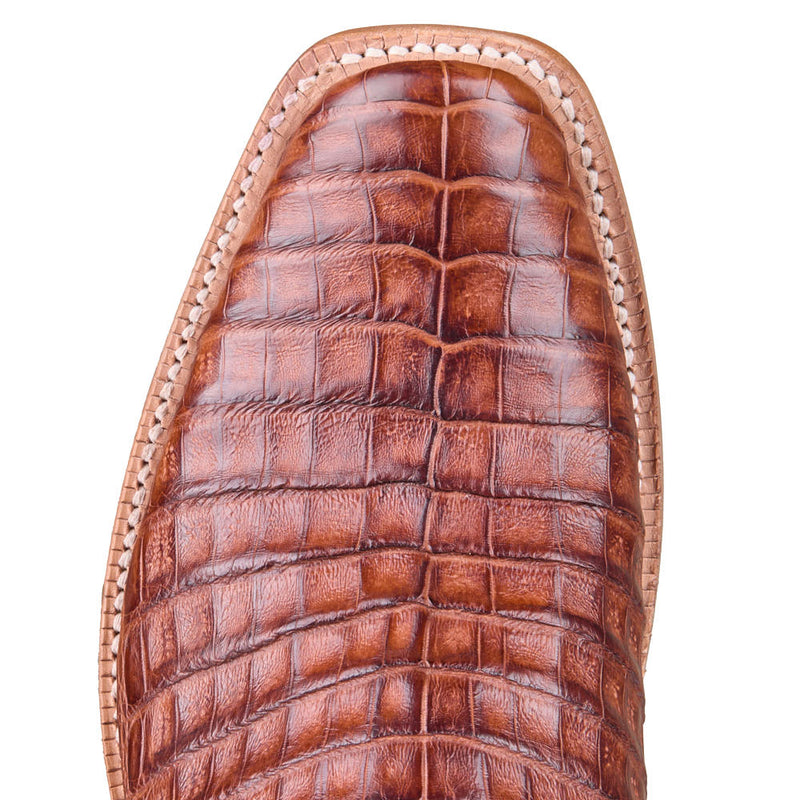 R Watson Boots Men's Dark Cognac Caiman Belly Vamp 13in Rusty Cognac Top