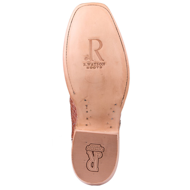R Watson Boots Men's Dark Cognac Caiman Belly Vamp 13in Rusty Cognac Top