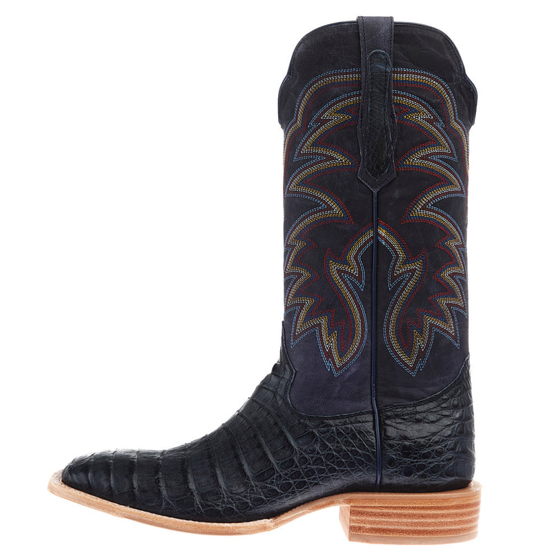 R Watson Boots Men`s Blue Jean Caiman Vamp 13 Inch Midnight Blue Cowhide Top Boot