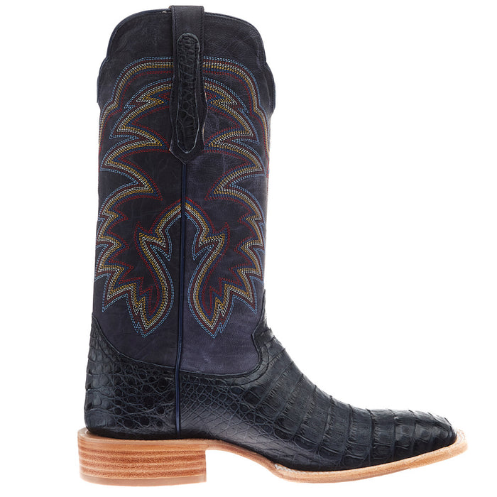 R Watson Boots Men`s Blue Jean Caiman Vamp 13 Inch Midnight Blue Cowhide Top Boot