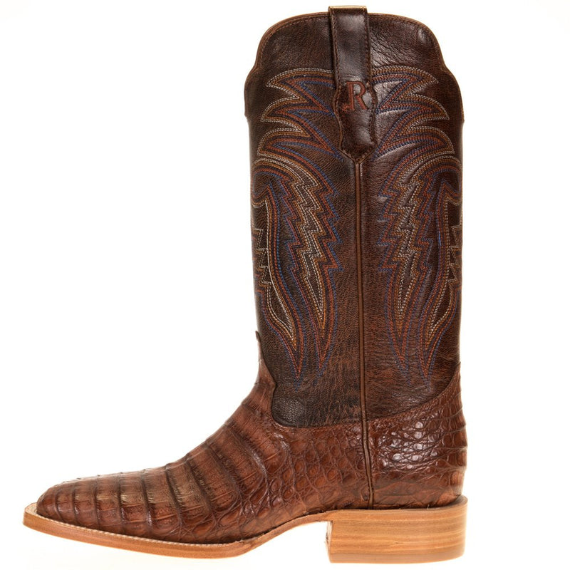 R Watson Boots Men's Antique Cognac Caiman Belly 13in. Cognac Goat Top Square Toe