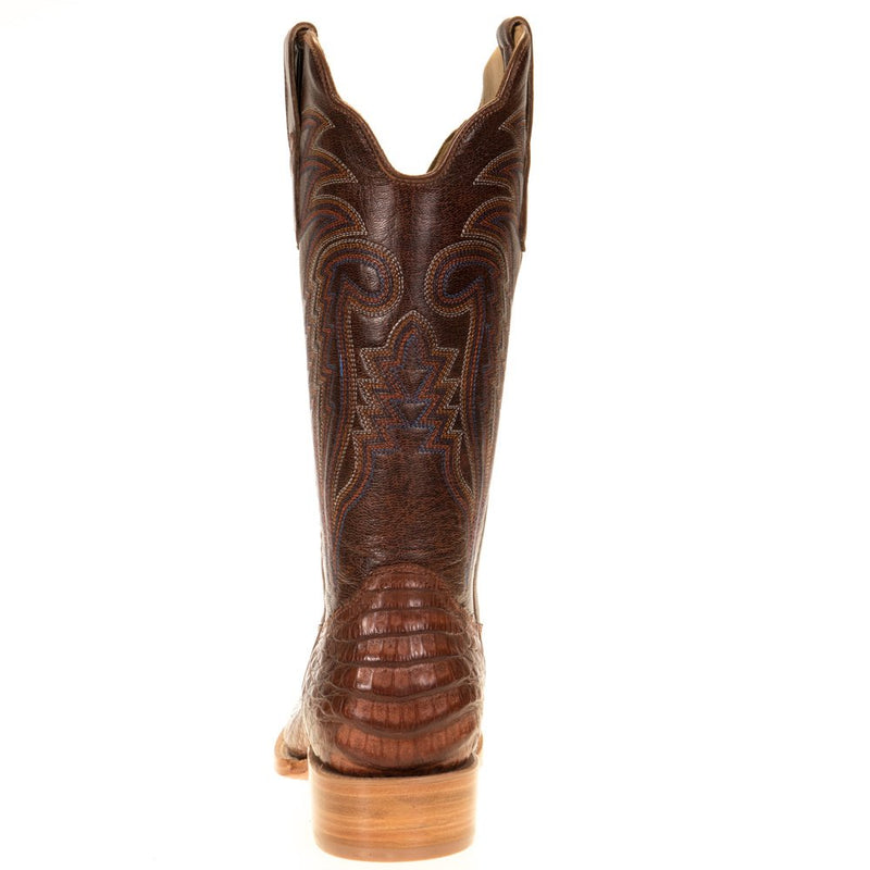 R Watson Boots Men's Antique Cognac Caiman Belly 13in. Cognac Goat Top Square Toe