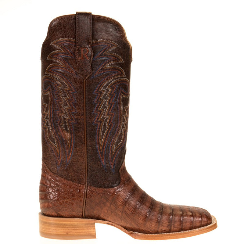 R Watson Boots Men's Antique Cognac Caiman Belly 13in. Cognac Goat Top Square Toe