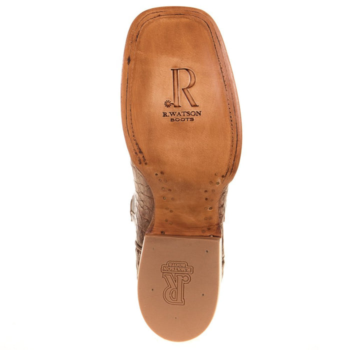 R Watson Boots Men's Antique Cognac Caiman Belly 13in. Cognac Goat Top Square Toe