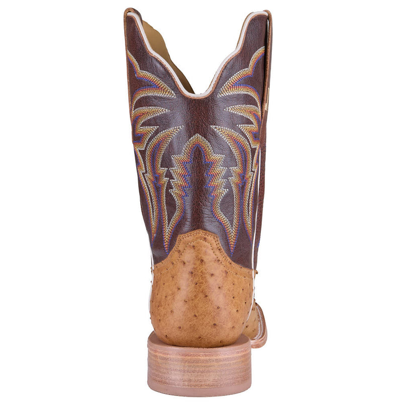 R Watson Boots Men's Antique Saddle Full Quill Ostrich Vamp 11in Laguna Cognac Cowhide Top
