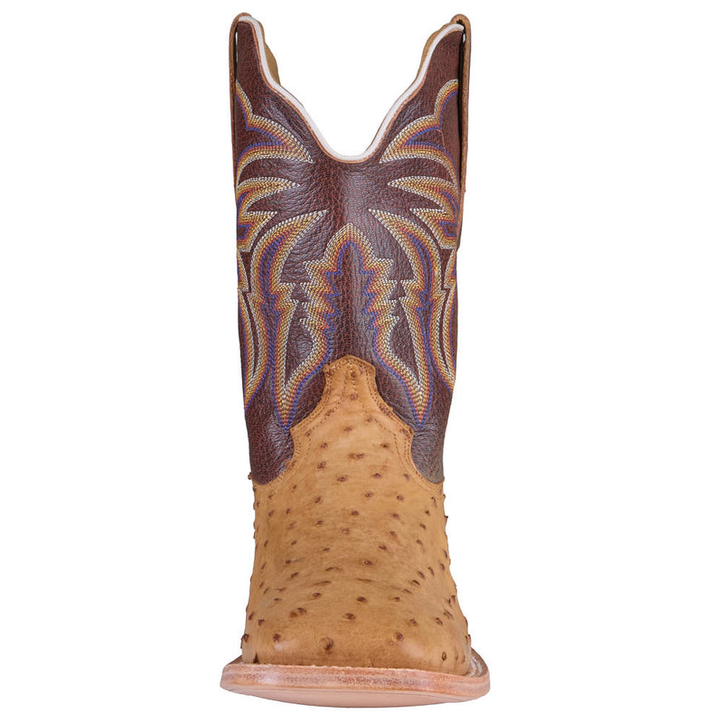 R Watson Boots Men's Antique Saddle Full Quill Ostrich Vamp 11in Laguna Cognac Cowhide Top