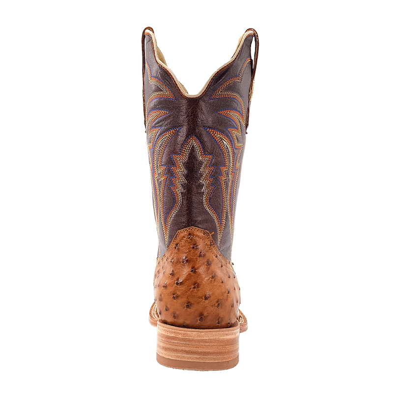 R Watson Boots Men's Antique Saddle Full Quill Ostrich Vamp 11in Laguna Cognac Cowhide Top