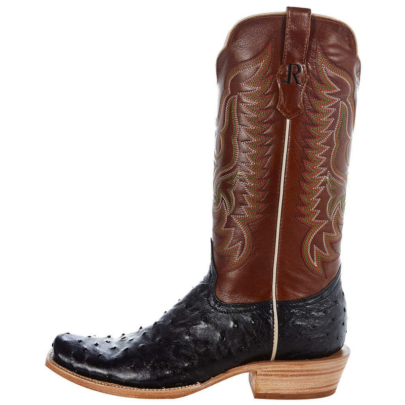 R Watson Boots Men's Black Full Quill Ostrich 13in. Cognac Sinatra Top Boot