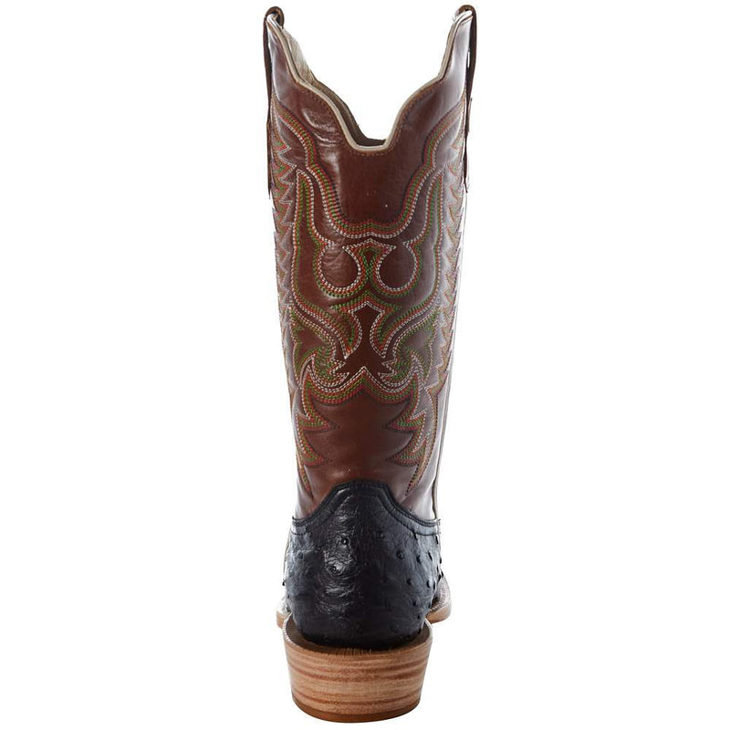 R Watson Boots Men's Black Full Quill Ostrich 13in. Cognac Sinatra Top Boot