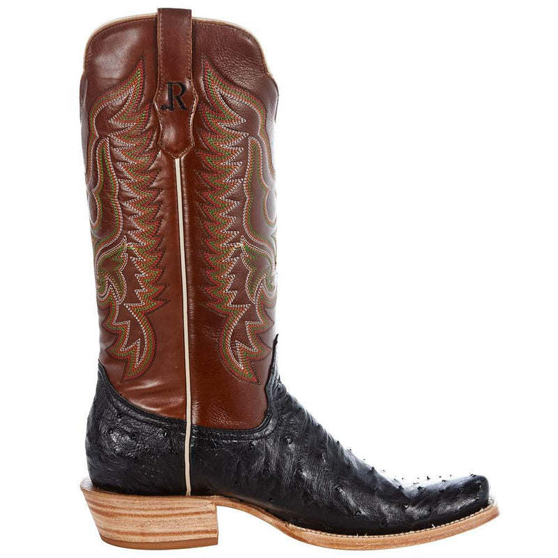 R Watson Boots Men's Black Full Quill Ostrich 13in. Cognac Sinatra Top Boot