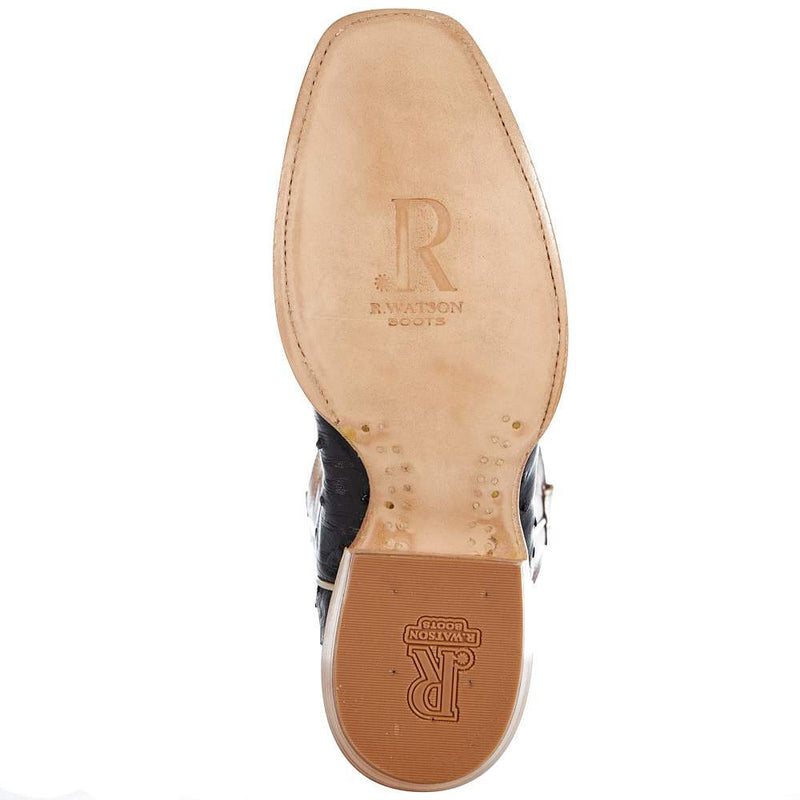 R Watson Boots Men's Black Full Quill Ostrich 13in. Cognac Sinatra Top Boot
