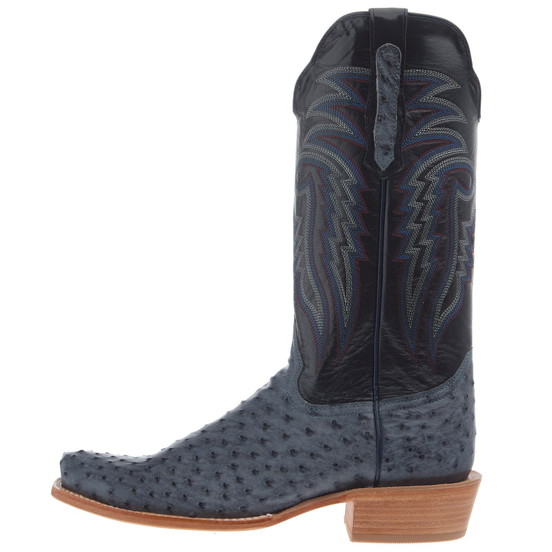 R Watson Boots Men`s American Blue Jean Full Quill Ostrich 13In Navy Goat Top Boot