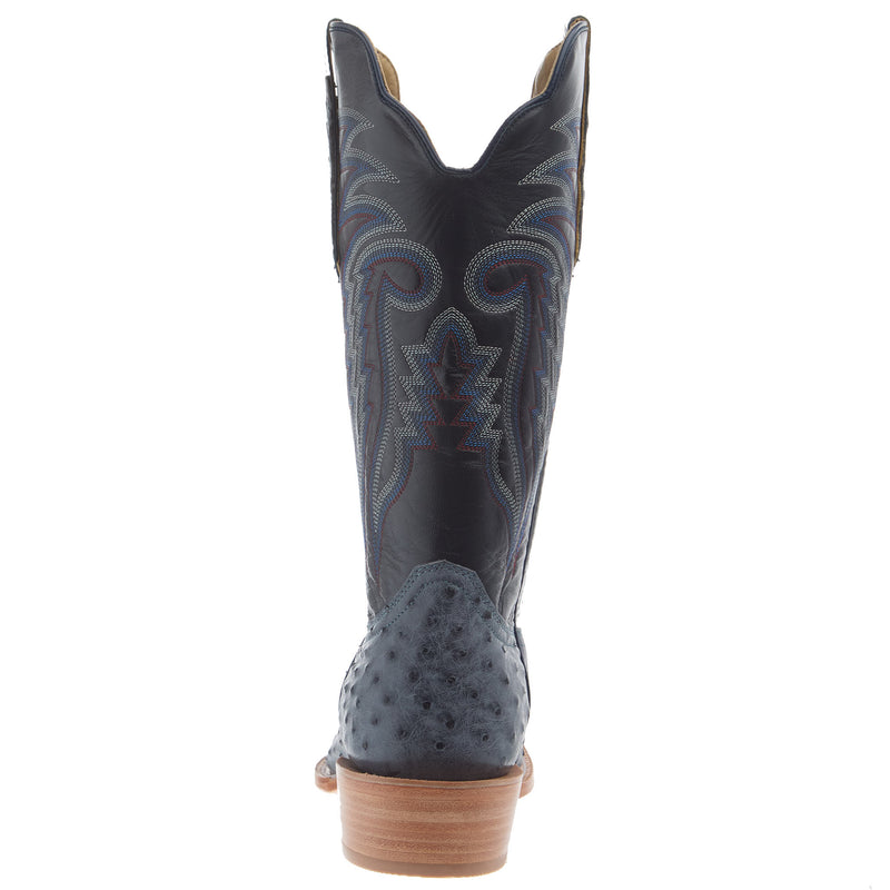 R Watson Boots Men`s American Blue Jean Full Quill Ostrich 13In Navy Goat Top Boot