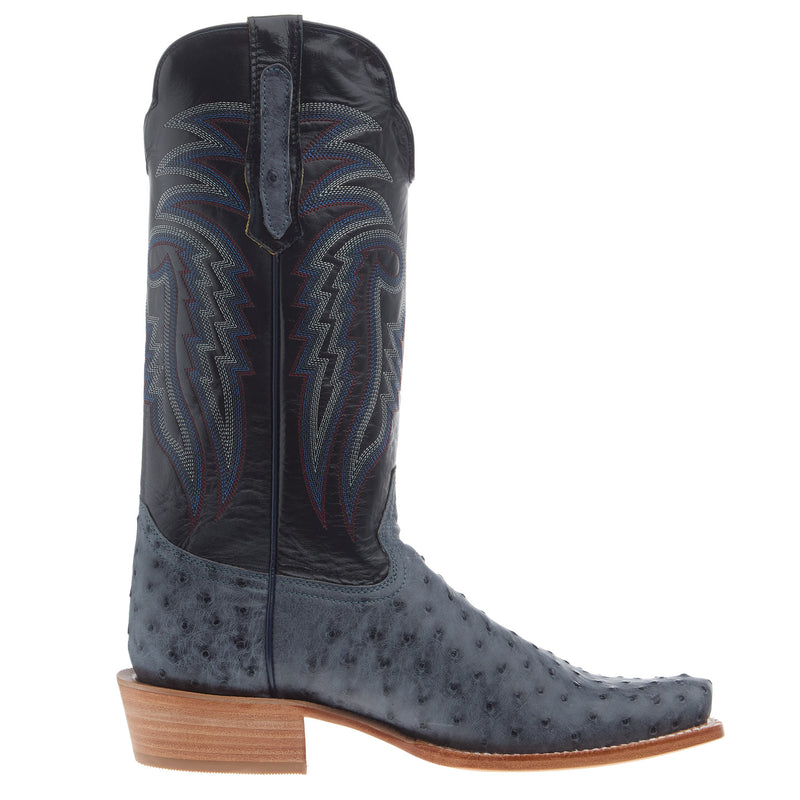 R Watson Boots Men`s American Blue Jean Full Quill Ostrich 13In Navy Goat Top Boot
