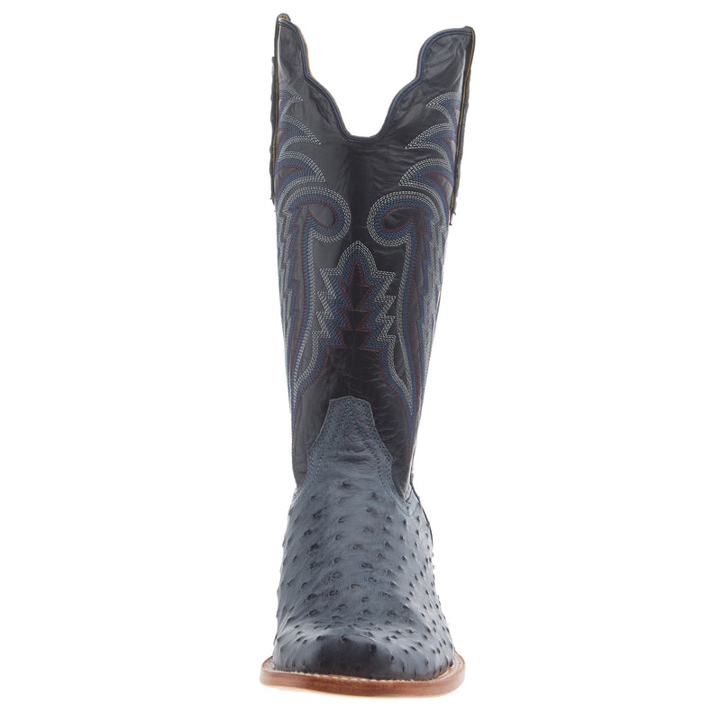 R Watson Boots Men`s American Blue Jean Full Quill Ostrich 13In Navy Goat Top Boot