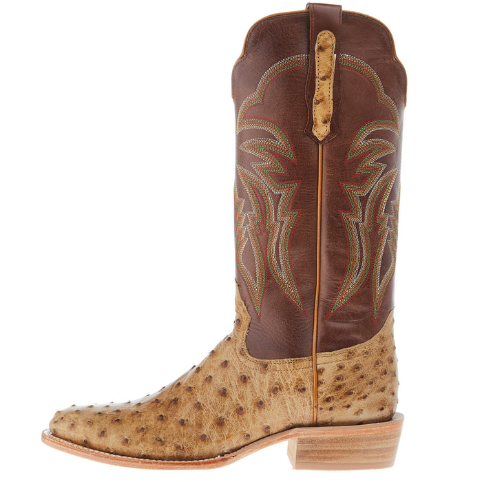 R Watson Boots Men's Antique Saddle Full Quill Ostrich Round Toe 13in Sunset Tan Top