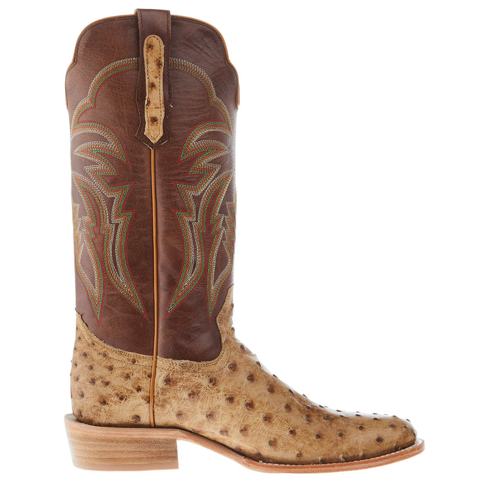 R Watson Boots Men's Antique Saddle Full Quill Ostrich Round Toe 13in Sunset Tan Top