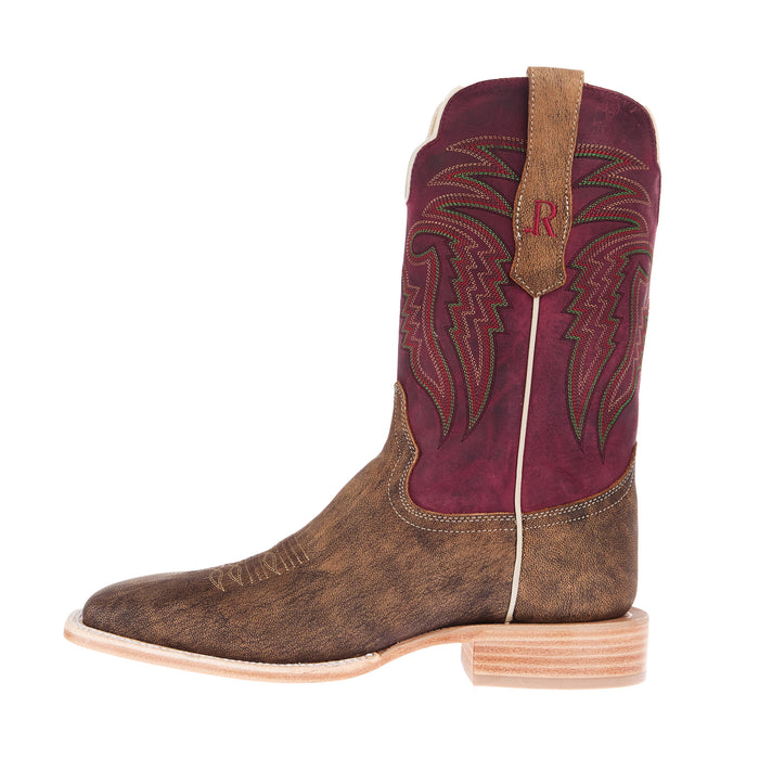 R Watson Boots Men`s Tan Nubuck Camel 11In Vella Rosa Top Cowboy Boot