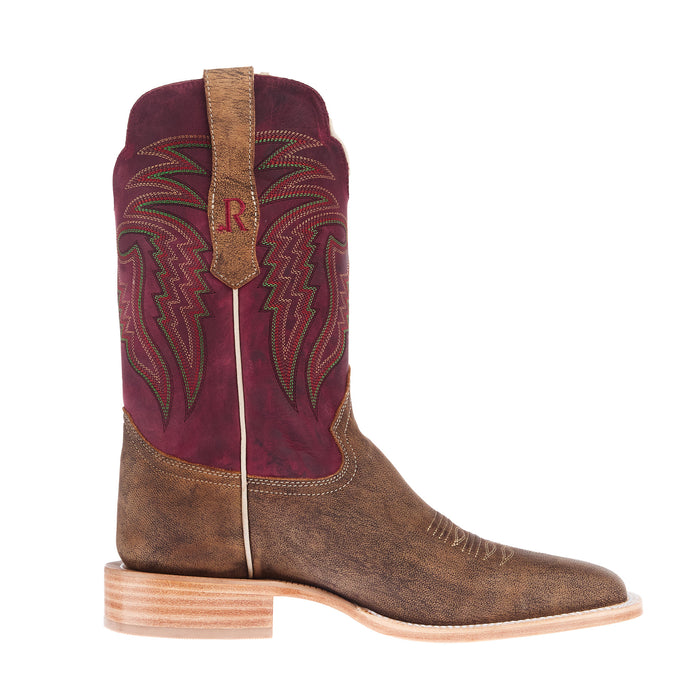 R Watson Boots Men`s Tan Nubuck Camel 11In Vella Rosa Top Cowboy Boot