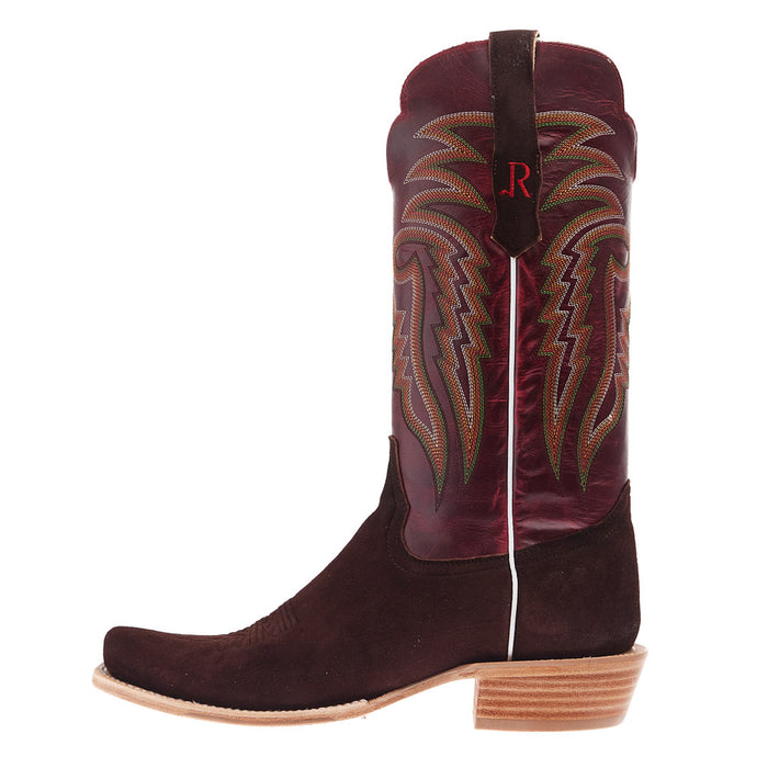 R Watson Boots Men's Chocolate Roughout Deer Vamp 13in Volcanic Red Top