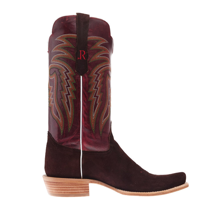 R Watson Boots Men's Chocolate Roughout Deer Vamp 13in Volcanic Red Top
