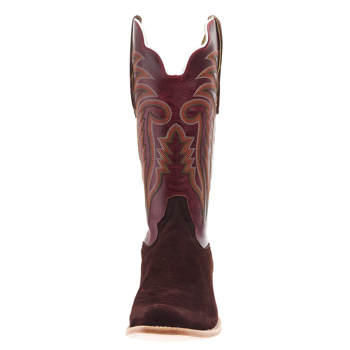 R Watson Boots Men's Chocolate Roughout Deer Vamp 13in Volcanic Red Top