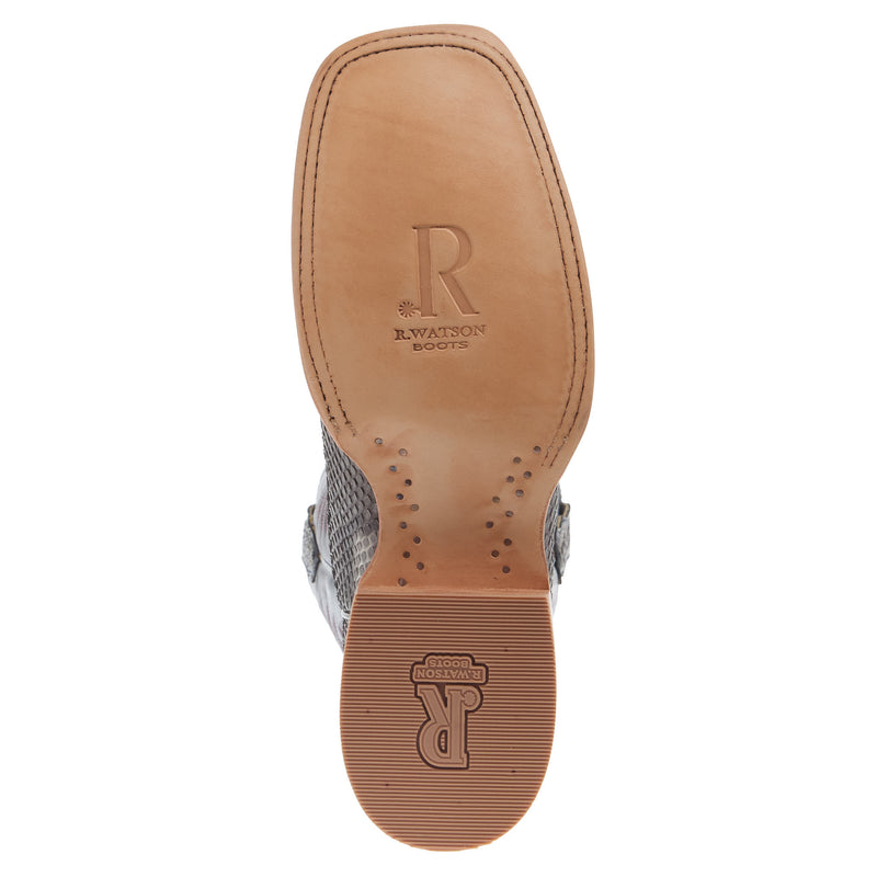 R Watson Boots Men`s Grey Sueded Black Cut Python 11In Deep Pacific Top Cowboy Boot