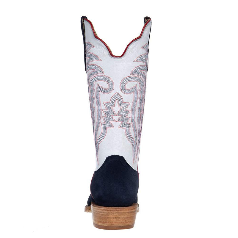 R Watson Boots Men's Midnight Blue Roughout 13in. Winter White Cowhide Top Cutter Toe Cowboy Boots