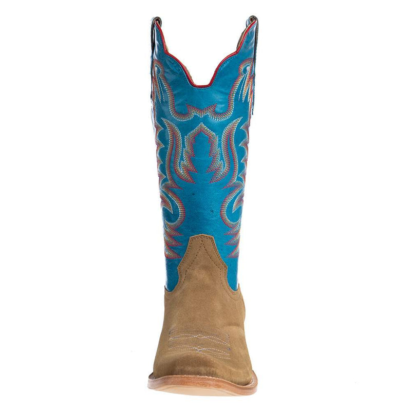 R Watson Boots Men's Sand Roughout 13in. Marine Blue Cowhide Top Cutter Toe Cowboy Boots