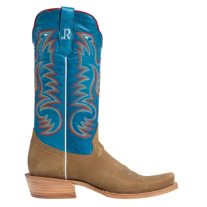 R Watson Boots Men's Sand Roughout 13in. Marine Blue Cowhide Top Cutter Toe Cowboy Boots