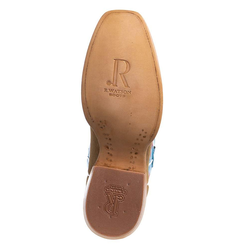 R Watson Boots Men's Sand Roughout 13in. Marine Blue Cowhide Top Cutter Toe Cowboy Boots