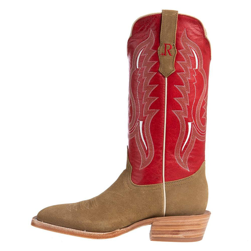 R Watson Boots Men's Sand Roughout 13in. Cherry Red Cowhide Top Square Toe Cowboy Boots