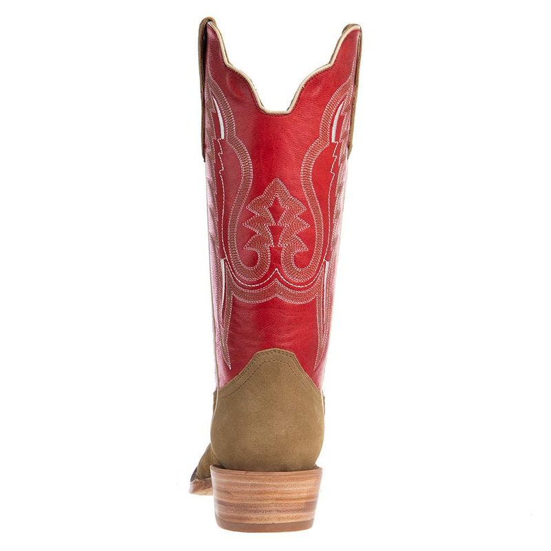 R Watson Boots Men's Sand Roughout 13in. Cherry Red Cowhide Top Square Toe Cowboy Boots