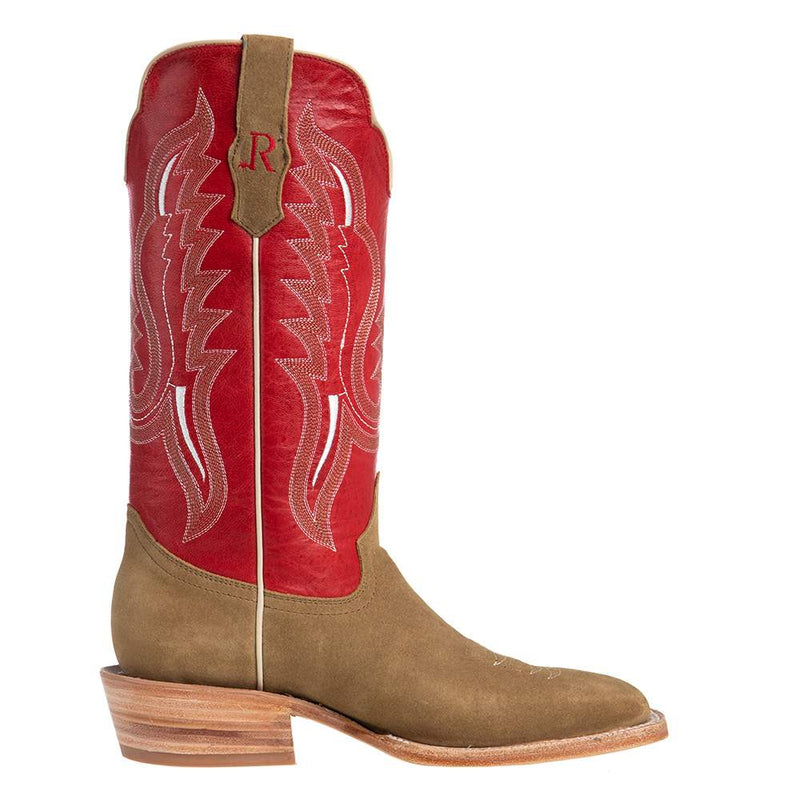 R Watson Boots Men's Sand Roughout 13in. Cherry Red Cowhide Top Square Toe Cowboy Boots