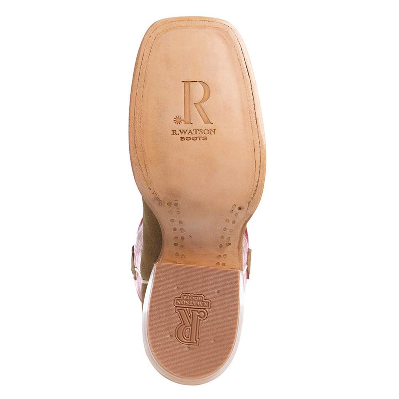 R Watson Boots Men's Sand Roughout 13in. Cherry Red Cowhide Top Square Toe Cowboy Boots