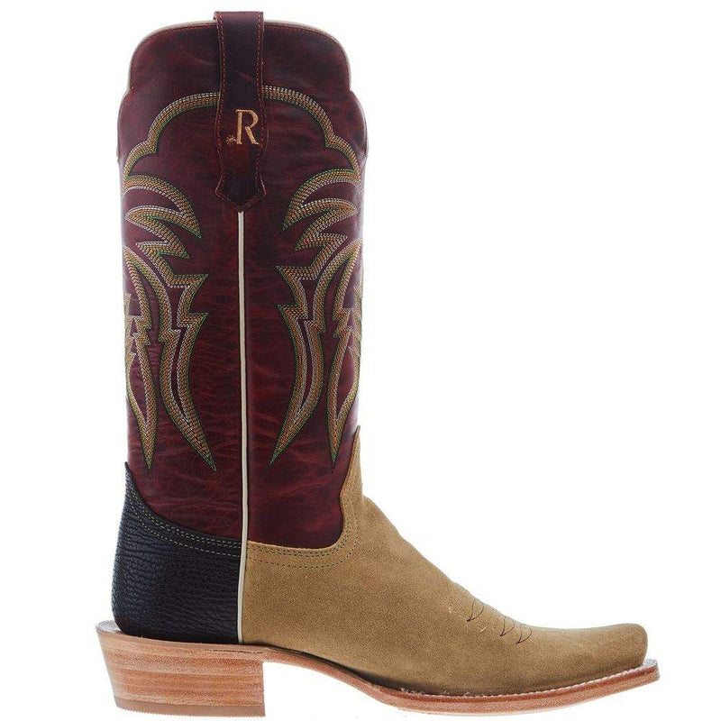 R Watson Boots Men's Heavy Natural Rough Out 13in Volcanic Red Cowhide Top Cowboy Boot