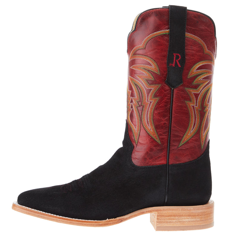 R Watson Boots Men's Black Boar 11in Barn Red Cowhide Top Square Toe Boot