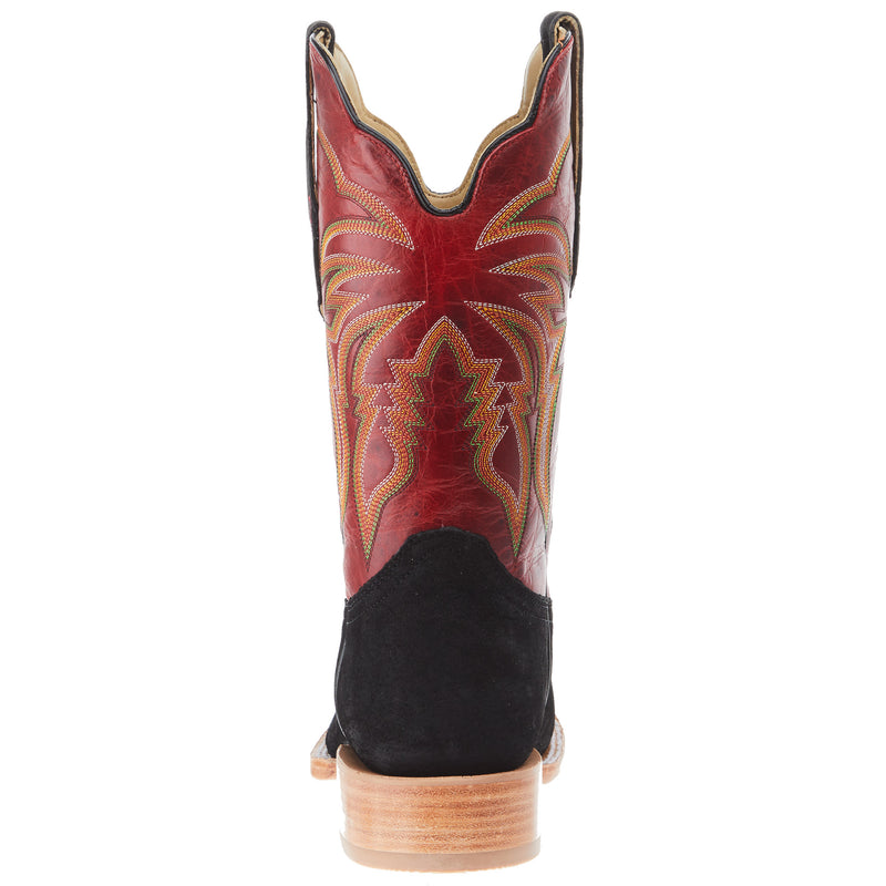 R Watson Boots Men's Black Boar 11in Barn Red Cowhide Top Square Toe Boot