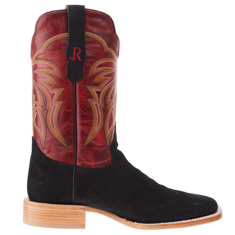 R Watson Boots Men's Black Boar 11in Barn Red Cowhide Top Square Toe Boot