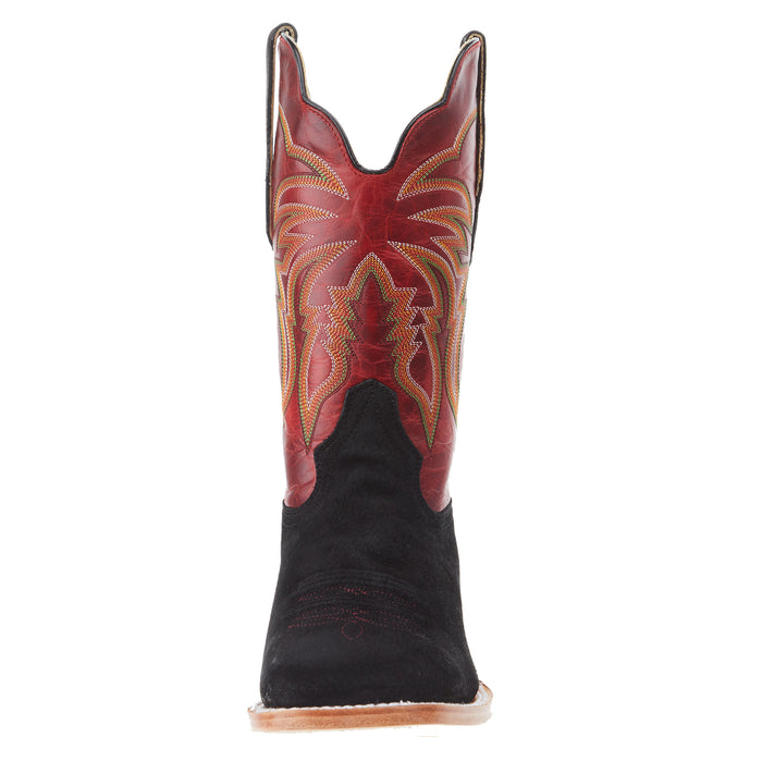 R Watson Boots Men's Black Boar 11in Barn Red Cowhide Top Square Toe Boot