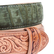 R Watson Boots Men's Nubuck Suede Olive Caiman Belt