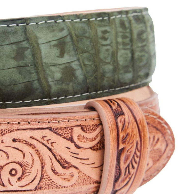 R Watson Boots Men's Nubuck Suede Olive Caiman Belt