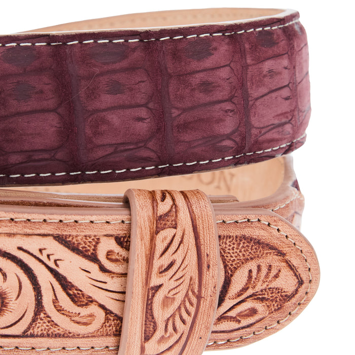 R Watson Boots Men's Nubuck Suede Rhubarb Caiman Belt